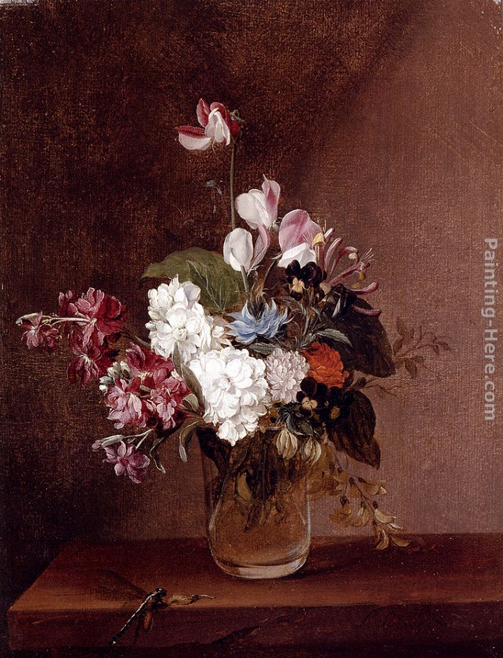 Louis-Leopold Boilly Still Life With Garden Flowers In A Glass Vase And A Dragonfly
